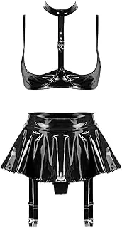 [GRRKDFQ] Women's Lingerie & Underwear Erotic Lingerie Set Open Cup Bra Top with Ruffle Skirt Built-in Thongs Garter