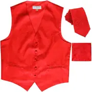 New formal Men's paisley slim fit Tuxedo Vest Waistcoat_Necktie & Hankie Red