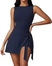 [NAMSAT] Womens Solid Knot Sleeveless Sport Rompers Workout Short Jumpsuit