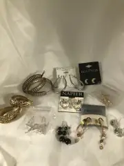Lot Of 10 Pair Of Earrings LC, Napier, Ear Cuffs Crosses, & Filigree Gold Tone