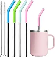 Mollcity 6.7" Replacement Straw Fit for 6 oz, 8 oz, 10 oz, 12 oz Tumbler-4-Pack Tumbler Straws Short Stainless Steel Straws with Silicone Tips, BPA Free