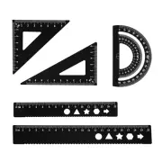5 PCS Metal Geometry Set with Protractor and Triangle Rulers, 8 & 6 Inch Aluminu
