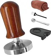 [NEOUZA] Calibrated Espresso 58mm Coffee Tamper Professional Press Hammer - Compatible with E61 Gemilai Nuova WPM Gaggia La Marzocco 304 Stainless Steel Flat Base Spring Loaded Premium Wooden Handle