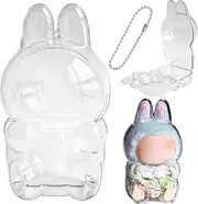 Protective Case Compatible with LABUBU The Monsters,Transparent Acrylic Display Case with Keychain,Plastic Clear Figure Display Box (Sitting-2)