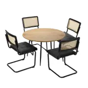 Oikiture 5PCS Dining sets 110cm Round Table with Chairs Leather Padded Black