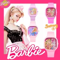在飛比找蝦皮購物優惠-兒童防水手錶芭比公主錶盤方形矽膠錶帶女孩男孩芭比粉色石英鐘兒