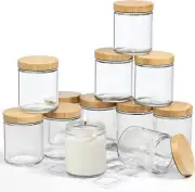 12 Pack 8 OZ Thick Glass Candle Jars with Bamboo Lids Bulk Clear Round for Mak