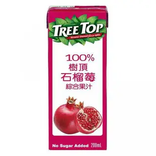 【樹頂Treetop】100%蔓越莓/石榴莓/蜜桃綜合/蘋果汁/柳橙汁鋁箔包 200ml/六入 超取限購3組