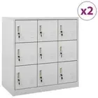 2 PCS Steel Locker Cabinet Storage Home Office Organiser W/ 9 Lockers Light Grey