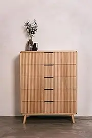 [Sleepy's The Mattress Experts] Eriksen Tallboy | 5 Spacious Drawers | High-Quality Craftsmanship | Solid Oak Wood | Natural
