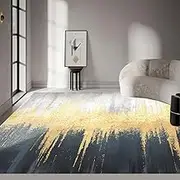 Area Rugs Living Room,Yellow,100 x 170 cm,Black Grey Orange Yellow Modern Pattern,Washable Rugs Home Office Coffee Table Floor Decor,