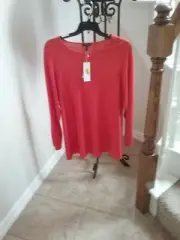 NWT Eileen Fisher Red Lory Tencel/Silk Round Neck Top Tunic Size 2X MSRP $228