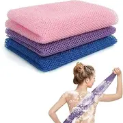 ewinever 3 Pieces African Net Sponge Exfoliating Body Scrubber Long African Bath Sponge Back Scrubber for Shower Exfoliating Shower Net Skin Smoother for Daily Use (Blue,Pink,Purple)