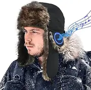 [Joythink] Trapper Hat with Bluetooth Headphones Warm Trooper Hat Russian Trooper Aviator Hats Skiing Cap Winter Windproof Earflaps Hunting Men Women Black, Black, One size