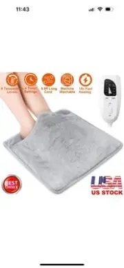 Double Sided Electric Soft Foot Warmer 6 Levels Temp 4 Timer Machine Washable