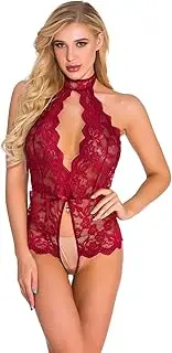 [Btofellin] Women's Sexy Lingerie Bobydoll Lace Nightgown Hollow Halter Open V-Neck Erotics Sleepwear for Wedding Night, Honeymoon Holiday, Travel