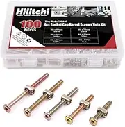 100-Pcs M6 x 40/50 / 60/70 / 80mm Zinc Plated Hex Drive Socket Cap Furniture Barrel Screws Bolt Nuts Assortment Kit for Furniture Cots Beds Crib and Chairs