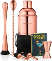 Mixology Portable Cocktail Shaker Set, 8-Piece Copper Bartender Kit with 24oz...