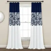 Set 2 Navy Blue White Lace Floral Block Curtains Panels Drapes 84 95 in Darkens