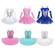 Kids Girls Sequined Ballet Leotard Tutu Dress Dance Performance Show Costumes