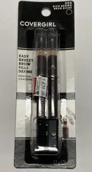 1 CoverGirl Easy Breezy Brow Fill & Define Pencils W/sharpener 505 Rich Brown