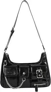 [Hailong Ming] Small Bag, PU, ​​casual Wallet, Black Carrying Bag, Stylish Y2K Retro-classic Handbag, Chain, Forearm Bag for Trips, Gifts,