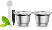 Stainless Steel Refillable Coffee Capsule Pod Filter Compatible for Nespresso, Resuable Coffee Nespresso Capsules,2 Capsule +1 Brush +1 Spoon
