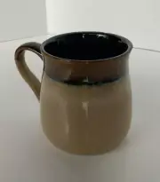Boston Warehouse Drip Glazed Oversized Coffee Mug Cup. 28 oz Ombre Tan Blue NEW