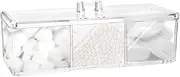Square Qtip Holder Dispenser, 3 Compartments Cotton Ball Holder, Bathroom Canisters for Cotton Swab, Ball, Cotton Pad Organizer, Clear Acrylic Containers with Lid for Bathroom Vanity Countertop