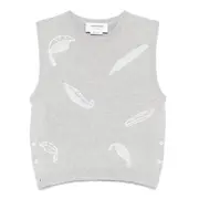 [Thom Browne] Feather Intarsia Cashmere Cropped Shell Top Women