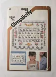 Simplicity Pattern 9983 Cross Stitch Transfers Alphabet Flowers Uncut