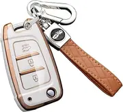 ontto Car Key fob Cover Fit for Hyundai Elantra Solaris i30 Tucson i35 i40 kona Verna Genesis Sonata Accent Smart Flip Key case TPU Silicone Key Shell Key Holder Keychain Accessories Beige