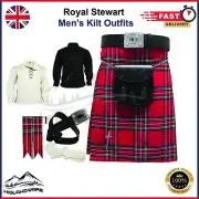 8 Pcs Men Traditional Scottish Kilt Outfit Royal Stewart Tartan Belt & Sporran