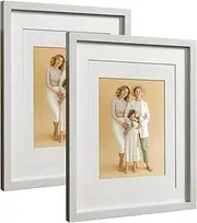 [Q.Hou] A4 Photo Frame Set of 2 with 4 Mats, 11x14 White Frame Mount for Both - A4 Picture (or Certificate) & 5x7 Picture, Glass Front and Wall Mountable(AU-QH-PF11X14-WHT)