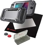 Snakebyte Tough Kit Hardcase Plus H9 Glass Screen Protector and Cleaning Cloth/Analog Control Caps/Game Case for use with Nintendo Switch, Black