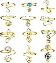 [JeryWe] 12Pcs Adjustable Toe Rings for Women Open African Toe Rings Stylish Stackable Thumb Rings Set Silver Plated Knuckle Rings Summer Beach Foot Jewellery