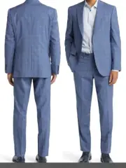 Ted Baker Men's Jay Slim Fit 2-Piece Plaid Stretch Wool Suit Blue Size 38 R / 31