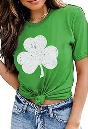 [catchcostume] Patricks Day Women Short Sleeve Summer T-Shirts Lucky Shamrock Funny Easy Costume Accessories Set