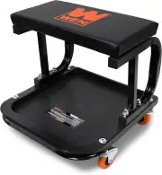 WEN 250 lb. Capacity Rolling Mechanic Stool, Padded Seat & Onboard Storage Black