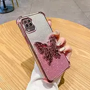 [PONRFEKT] Electroplated Glitter Case for Oppo A57 4G 2022,Transparent Protective Cover Gradient Glitter,Butterfly Invisible Stand,Stylish Shockproof Cover for Women Girls,Pink