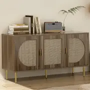 Rattan Buffet Sideboard Storage Cupboard 120CM Dark Oak