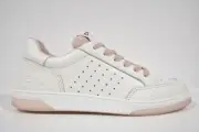 Chanel 22P White Leather Pink CC Flat Lace Up Tie Runner Trainer Sneaker 39.5