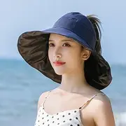 [Ling88] Women's Sun Hat Summer New Foldable Anti-Uv Sun Hat Women Empty Top Hats Outdoor Ladies Ponytail Visor Wide Brim Bow Beach Hat -7