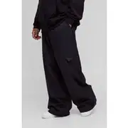 Mens Black Plus Ripstop Applique Parachute Trousers