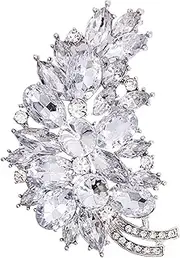 [LAXPICOL] Vintage Green Austrian Crystal Flower Leaf Bouquet Clusters Large Big Brooch Pin For Women Gold Tone