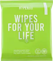 HyperGo Full-Body Rinse-Free Hypoallergenic Biodegradable Bathing Wipes –All Natural, Refreshing Anytime Anywhere, Post Workout, Camping, Travel, Daily Life, 12”x12” X-Large 20-count, Cucumber 1 Pack