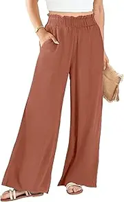 [Valtorixia] Womens Linen Pants 2025 Summer Casual Loose Wide Leg Palazzo Pants High Waist Flowy Work Trousers Beach Outfits