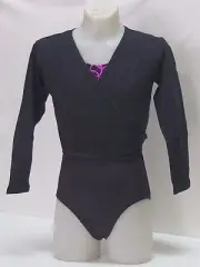 Studio 7 Girl's Cross Over Dance Top, Cotton Elastane, Black, Size Large, New
