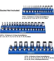 Magnetic Socket Organizer 3 Piece Holder Kit 1/2 3/8 1/4 Inch Drive Metric Blue