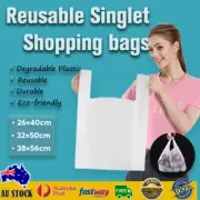Reusable Plastic Singlet Shopping Bags Grocery Checkout Carry Heavy Degradable